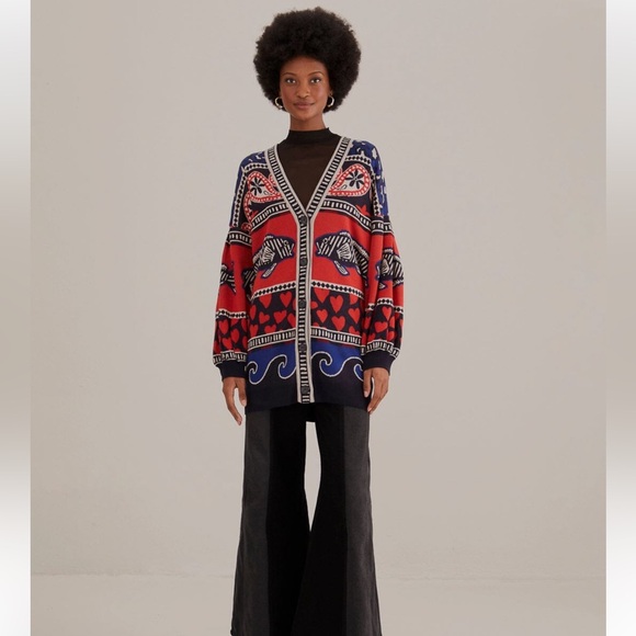 FARM Rio Red and Blue Patterned Cardigan - Picture 2 of 9